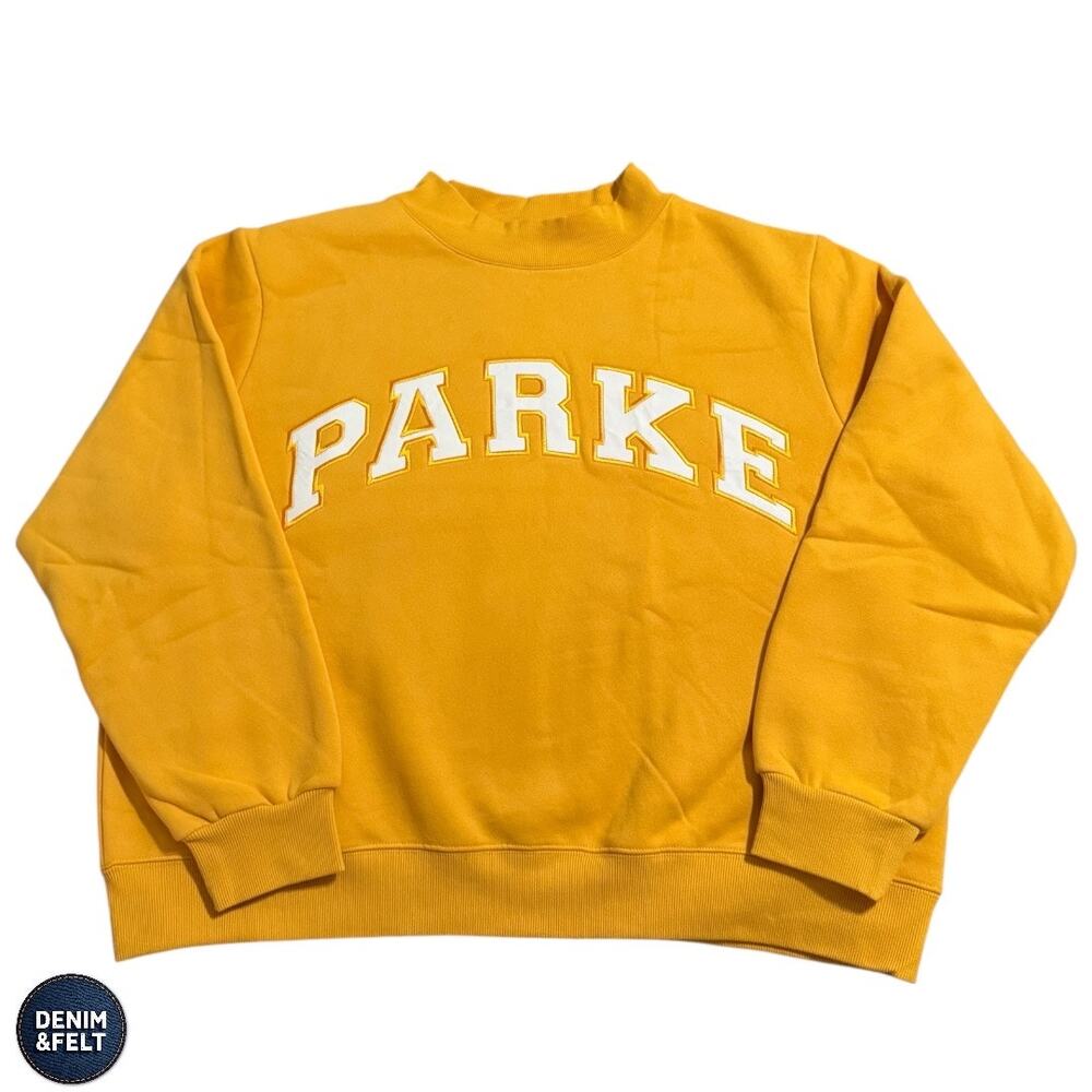 NEW PARKE Hometown Varsity Mockneck Sweatshirt Apricot White Oversized Cozy - Picture 3 of 11